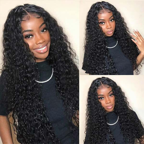 Deep Wave 4x4 Lace Closure Wig Human Hair Wigs For Black Women Customer Show