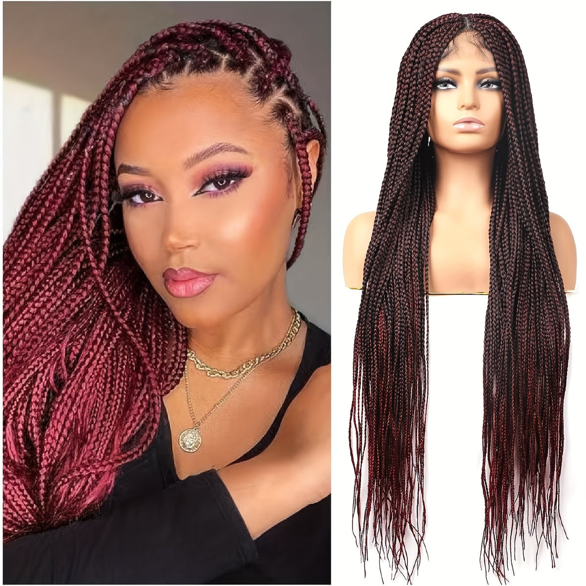 Box Braided Lace Front Wigs Long Micro Braids Full Lace Braided Wig Black Color