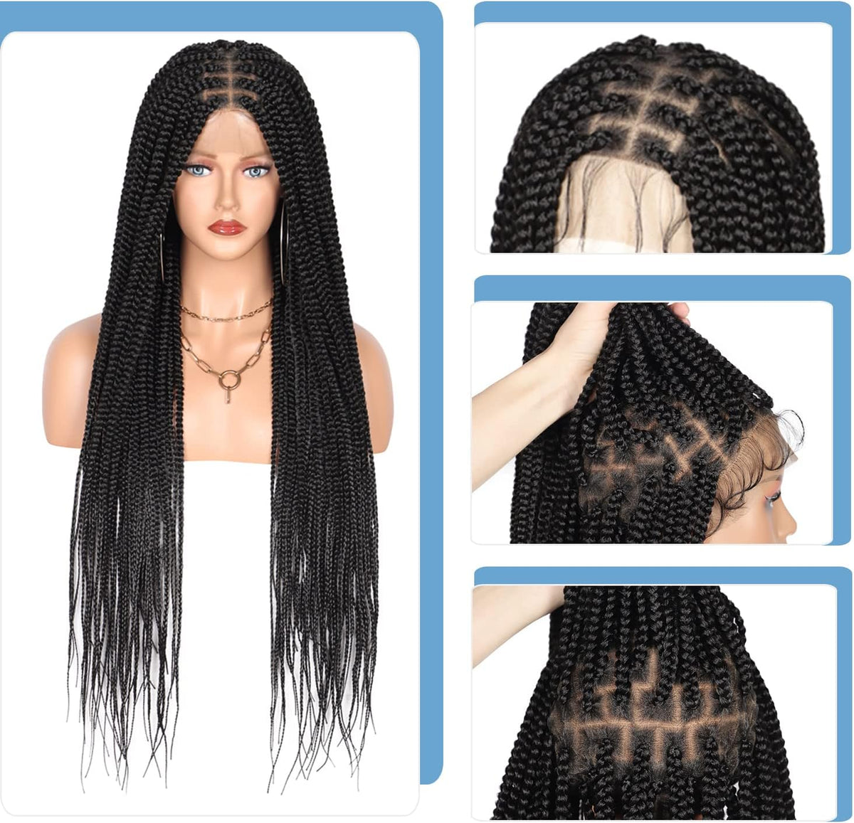 Box Braided Lace Front Wigs Long Micro Braids Full Lace Braided Wig Black Color