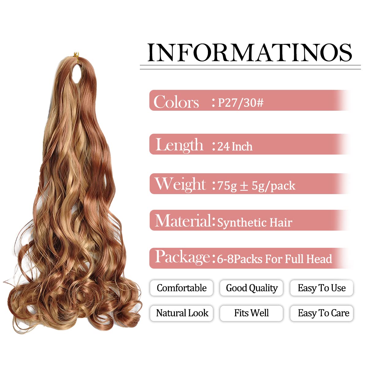 French Curls Braiding Hair Pre-stretched Braids Hair #30 Brown Hair Extensions E Z Braiding Hair