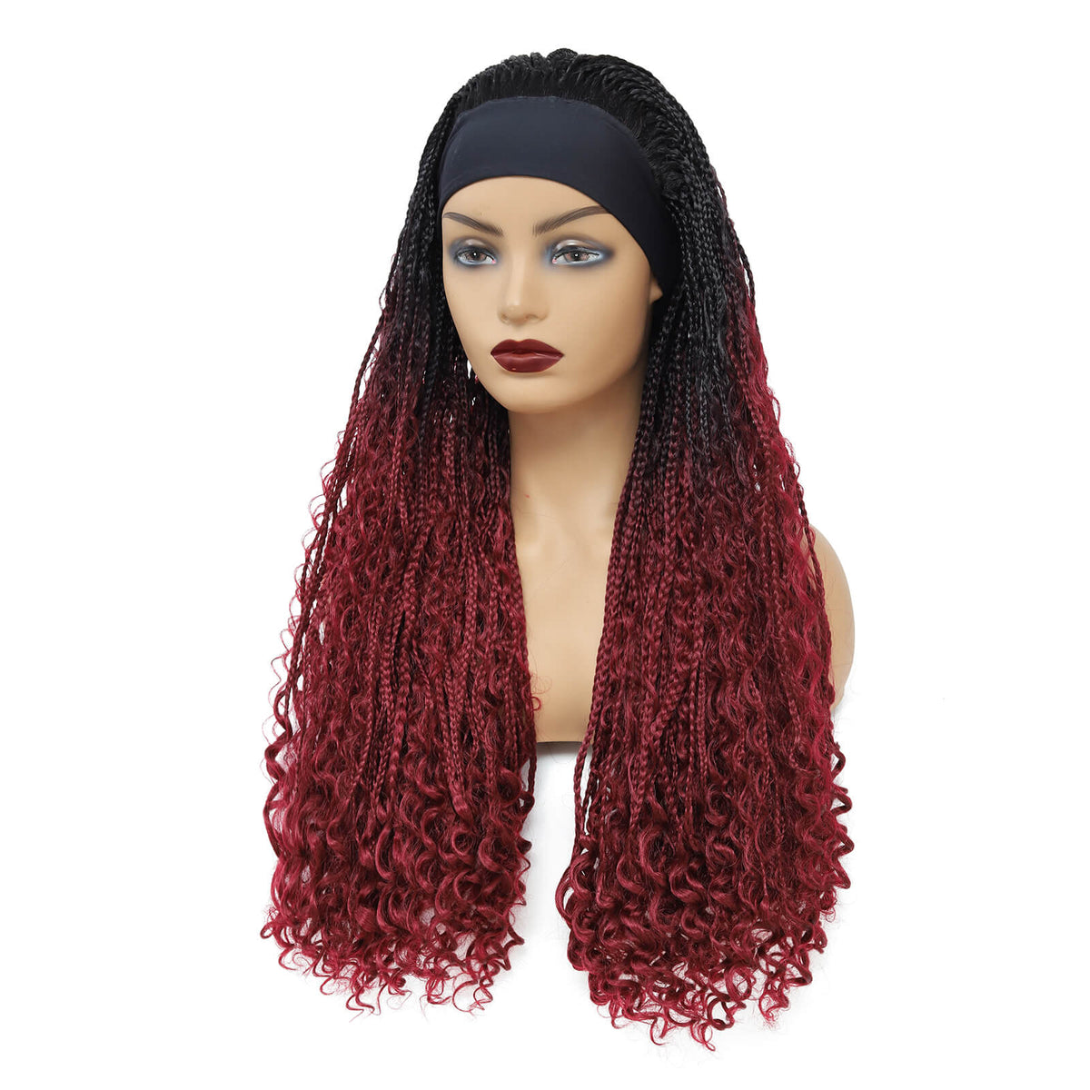 Headband Braided Wigs With Free Tress Box Braided Wigs for Black Women 99j Long Micro Braids Wig Ombre Burgundy Color