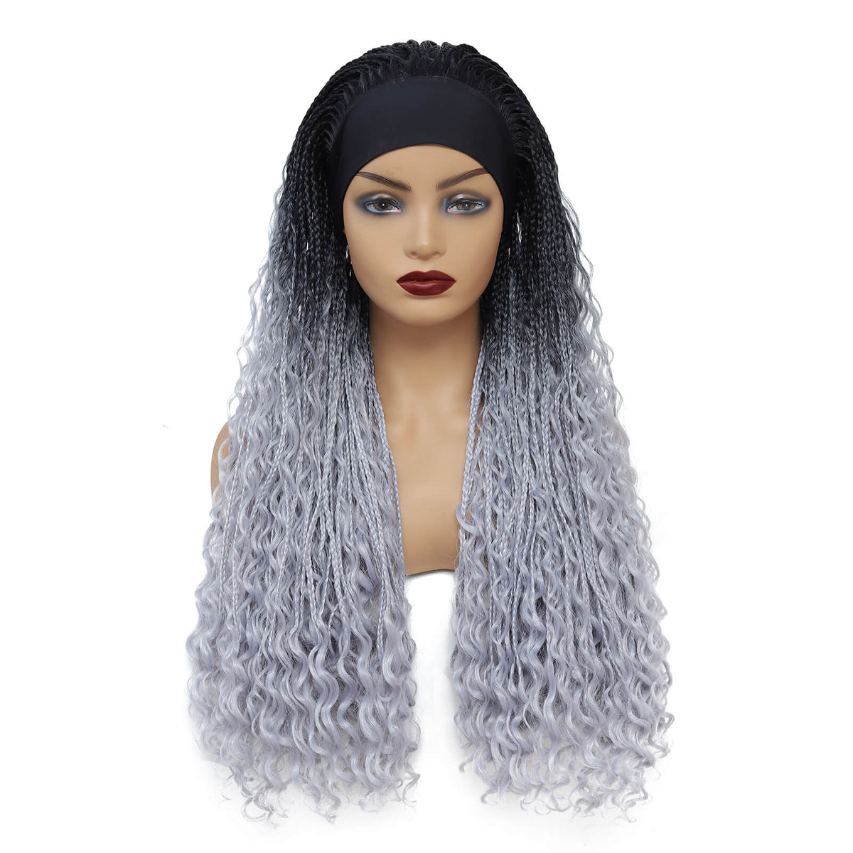 Headband Braided Wigs With Free Tress Box Braided Wigs for Black Women Long Micro Braids Wig Ombre Grey Color