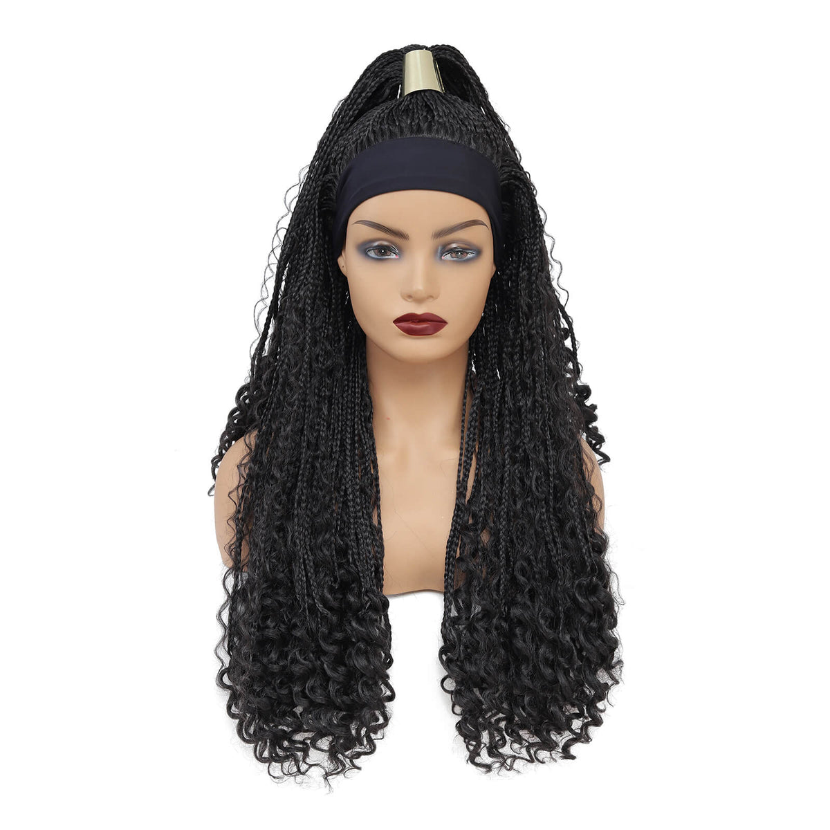 Headband Wigs Box Braided Wigs with Free Tress Black Color – ROSEBONY