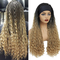 Headband Braided Wigs With Free Tress Box Braided Wigs for Black Women #27 Long Micro Braids Wig Ombre Blond Color