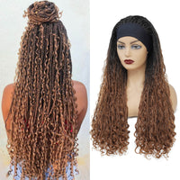 Headband Braided Wigs With Free Tress Box Braided Wigs for Black Women #30 Long Micro Braids Wig Ombre Brown Color