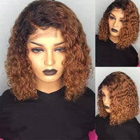 Ombre Brown Curly Hair Lace Front Wigs Synthetic Fiber 1b/30 Short Bob Wigs