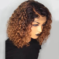 Ombre Brown Curly Hair Lace Front Wigs Synthetic Fiber 1b/30 Short Bob Wigs