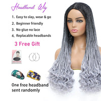 Ombre Grey Box Braided Wigs 30' Long Micro Braids with Curly Ends Fake Scalp Wig 1b/gray