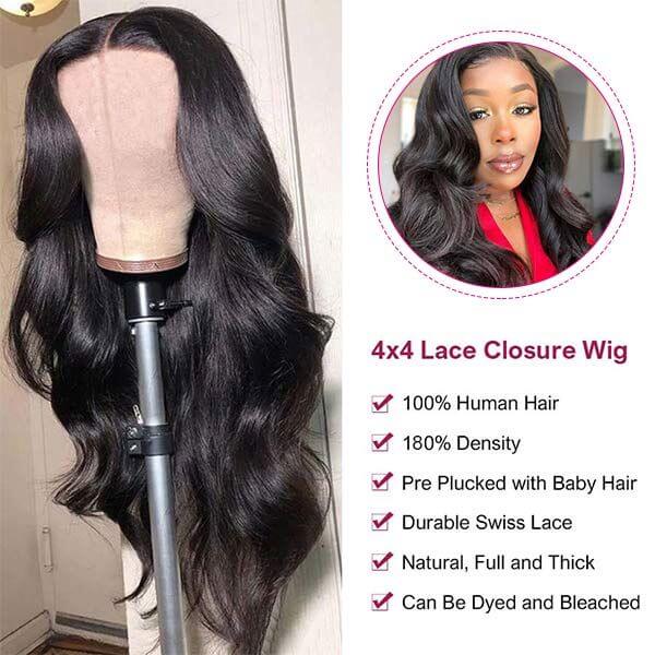 Body Wave 4x4 Lace Closure Wig Human Hair  Wigs For Ebony Women Description