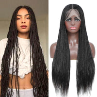 Box Braided Lace Front Wigs for Black Women Black Color Wig