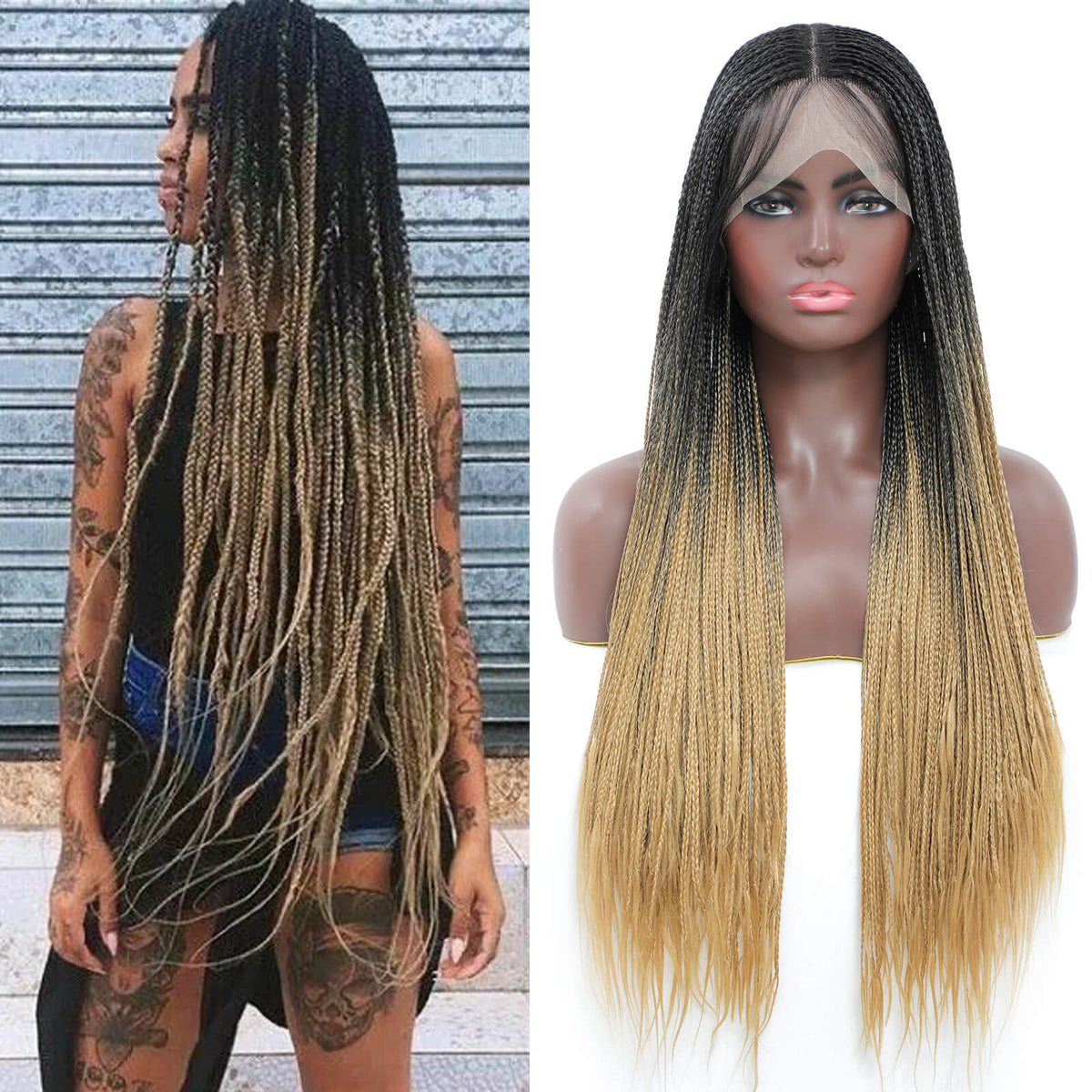 Box Braided Lace Front Wigs for Black Women Ombre Blonde Wig