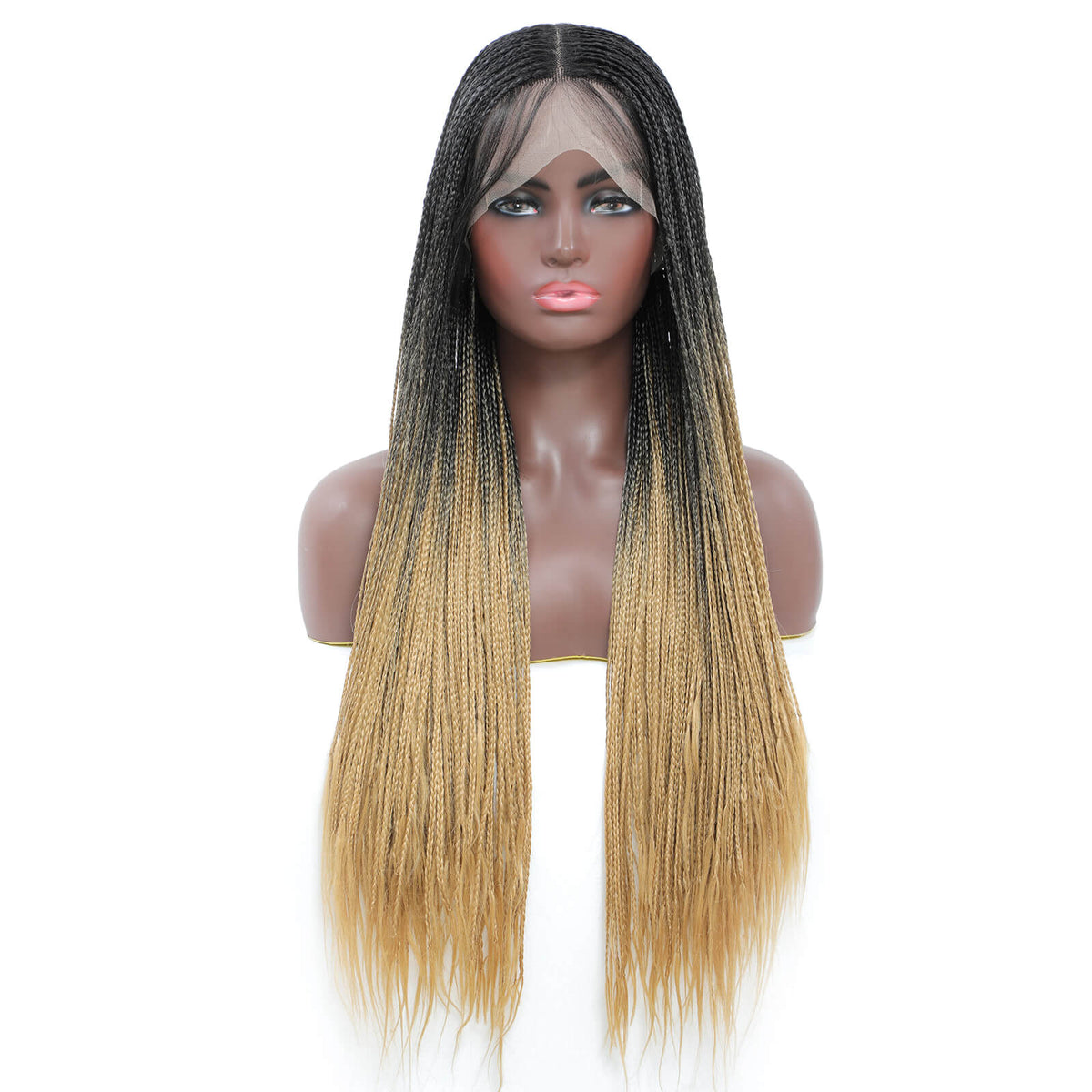 Box Braided Lace Front Wigs for Black Women Ombre Blonde Wig Right Front Show