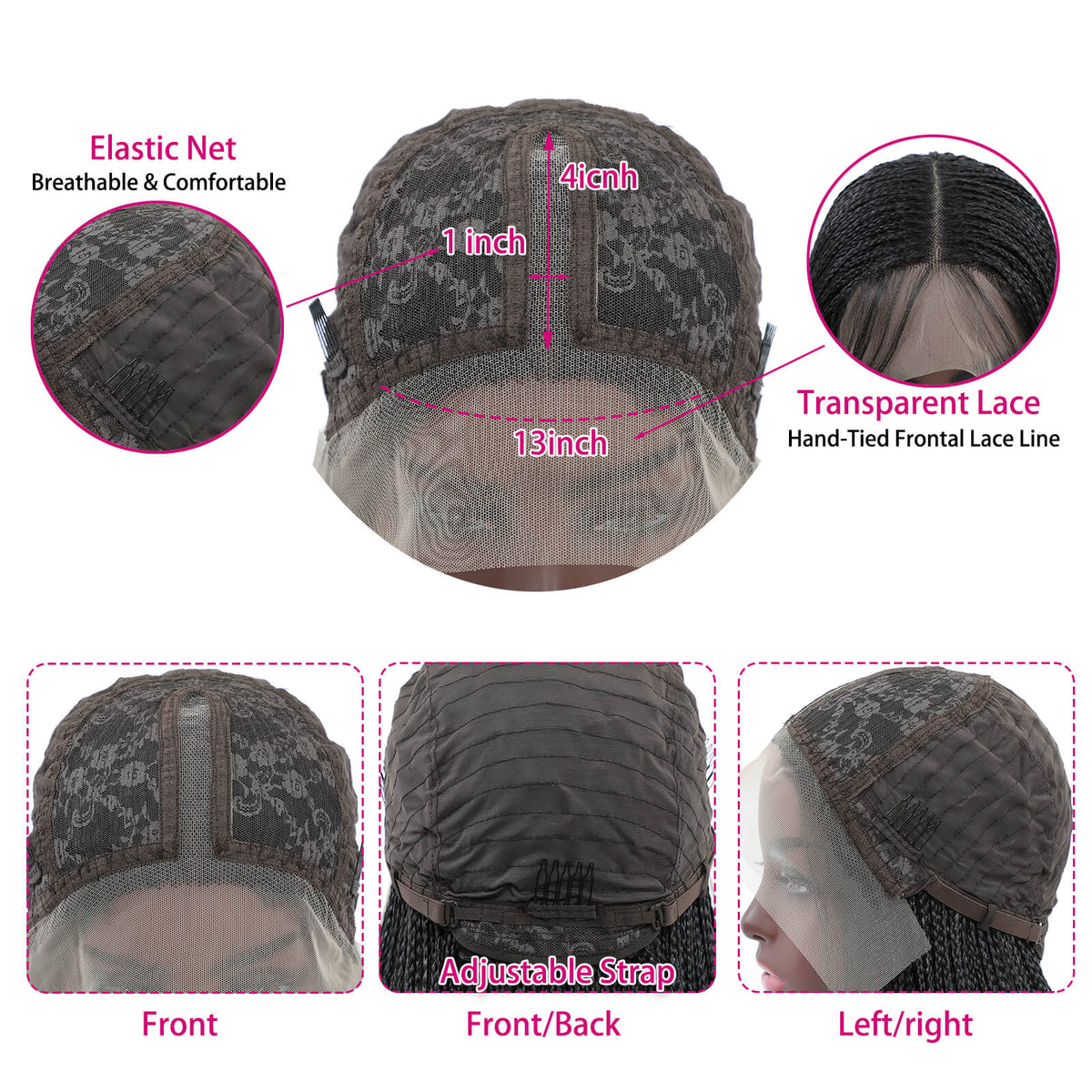Box Braided Lace Front Wigs for Black Women Wig Cap Design Details