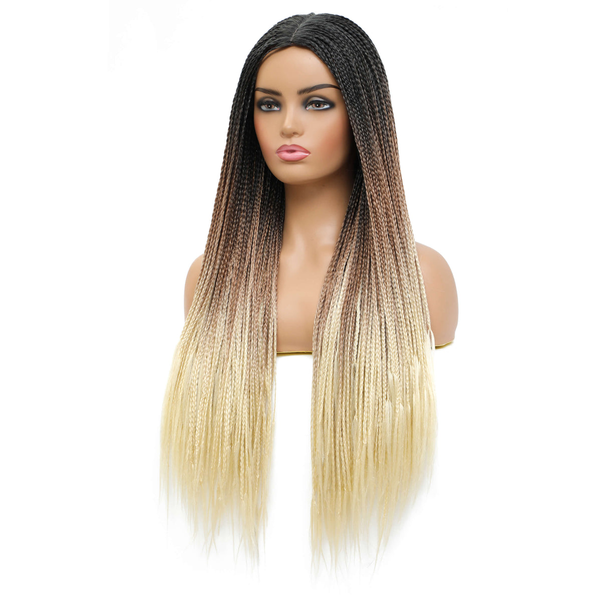 Box Braided Wigs for Black Women 3 Tone Black to Brown to Blonde Wigs Side