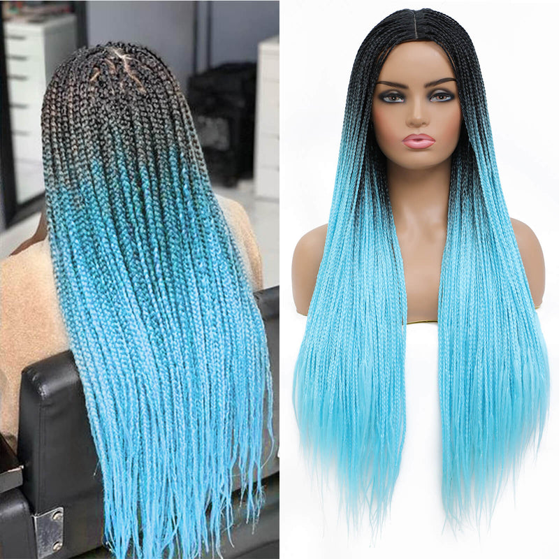 Box Braided Wigs for Black Women Ombre Blue Wig Blue