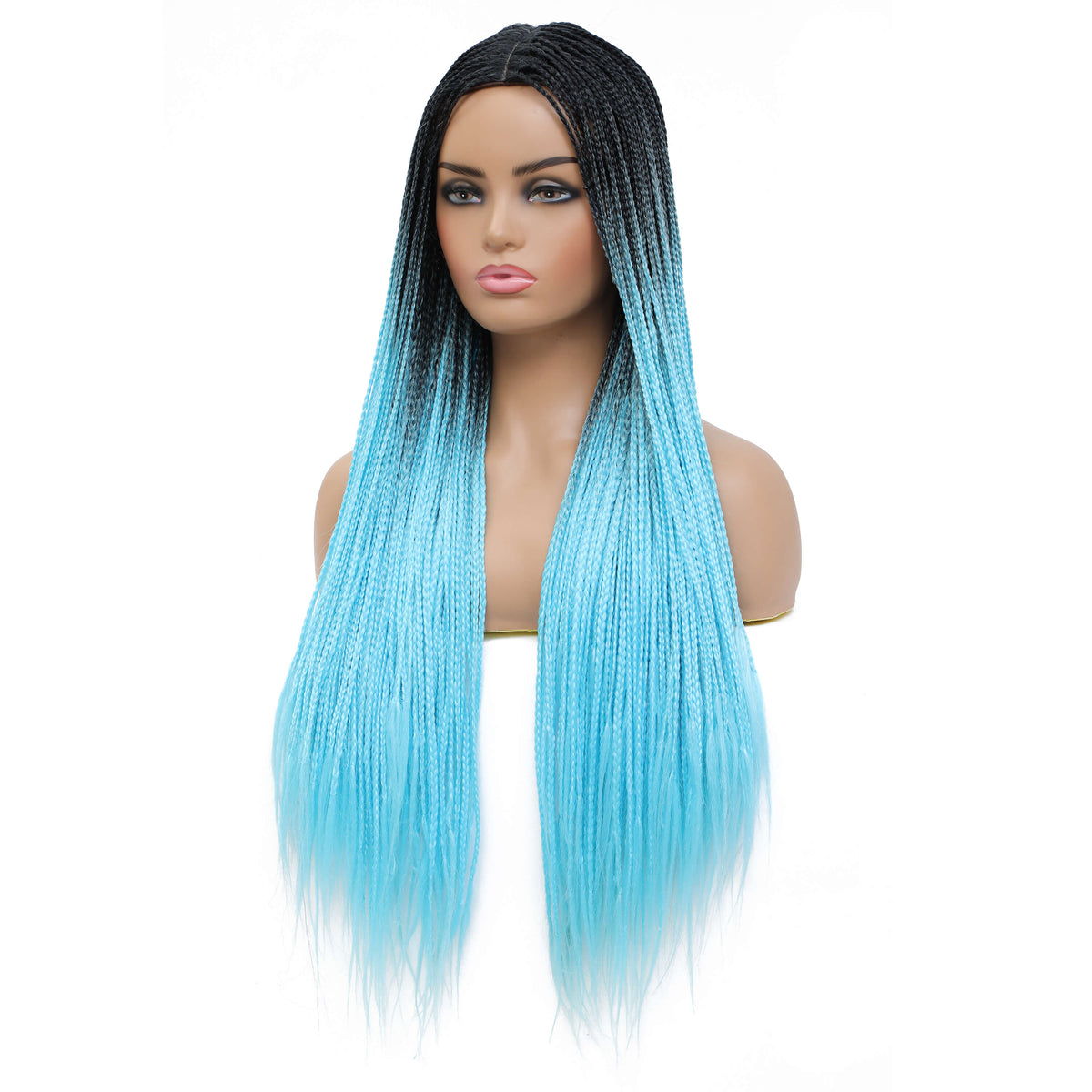 Box Braided Wigs for Black Women Ombre Blue Wig Side Show