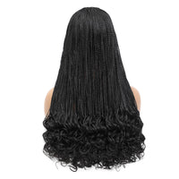 Box Braided Wig with Goddess Curly Ends Black Color Back Show