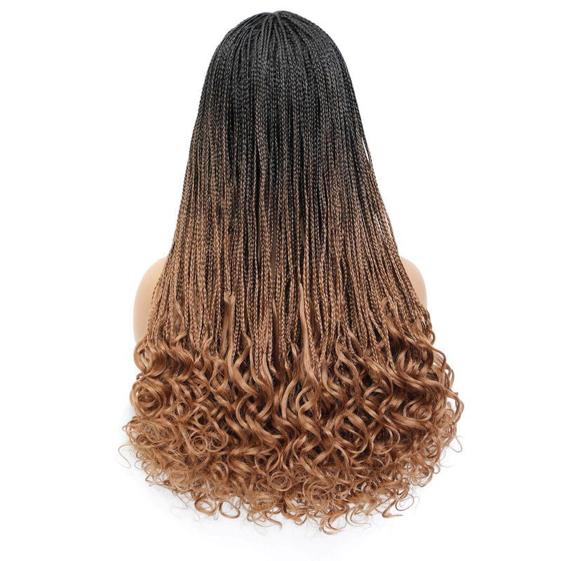 Box Braided Wig with Goddess Curly Ends Ombre Brown #30 Color Back Show