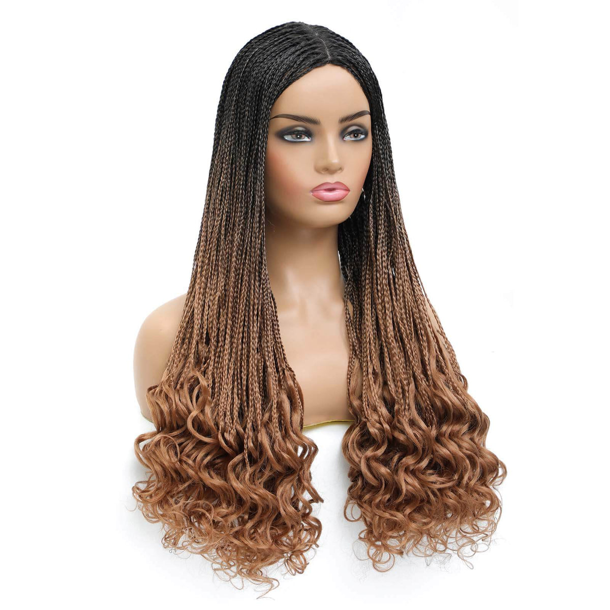 Box Braided Wig with Goddess Curly Ends Ombre Brown #30 Color Side Show
