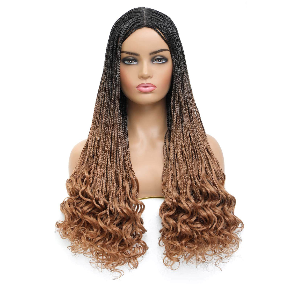 Box Braided Wig with Goddess Curly Ends Ombre Brown #30 Color product Show