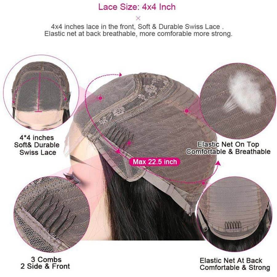 Deep Wave 4x4 Lace Closure Wig Human Hair Wigs For Black Women Cap Show