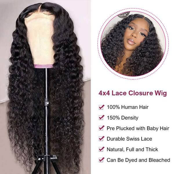 Deep Wave 4x4 Lace Closure Wig Human Hair Wigs For Black Women Description