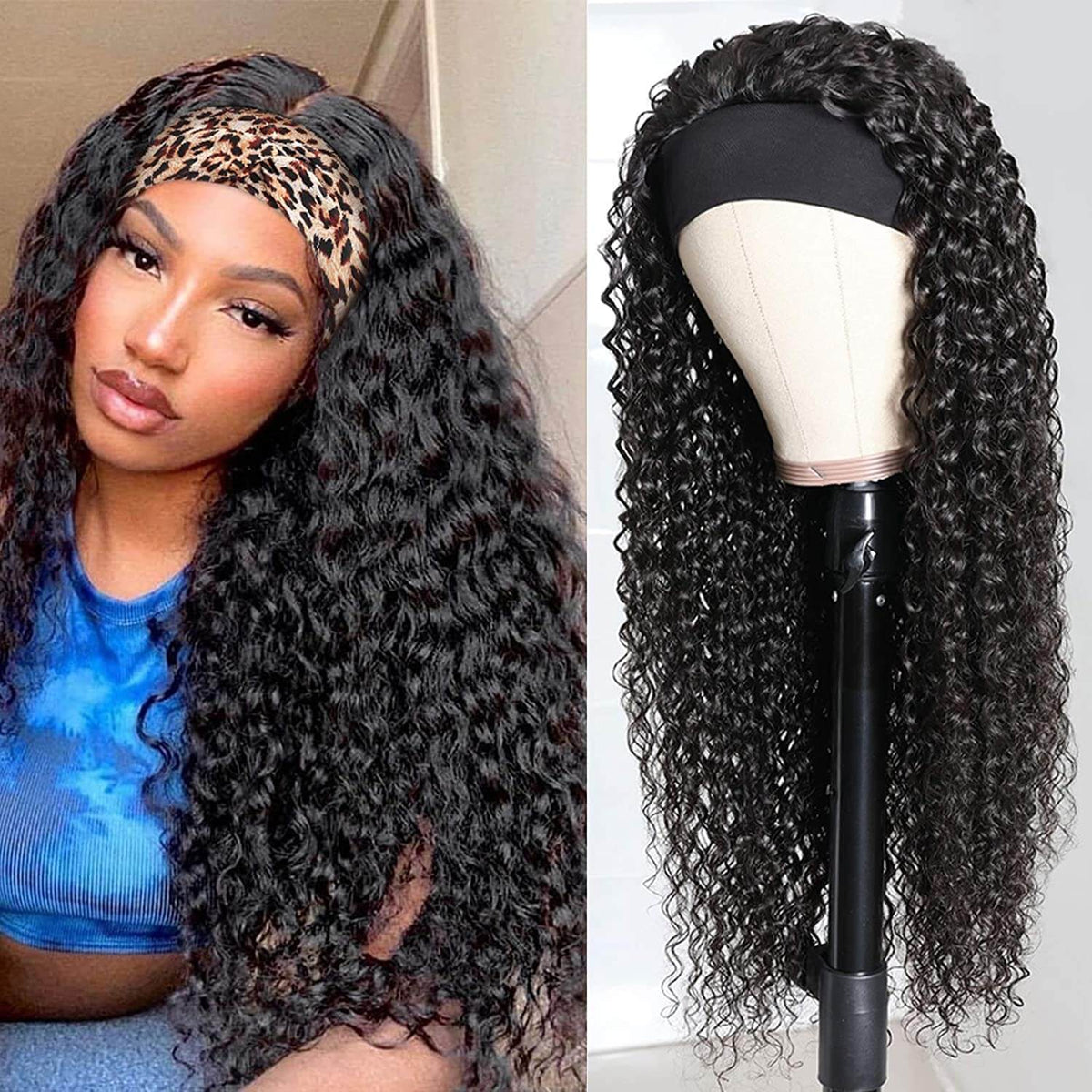 Deep Wave Headbang Wigs for African American Women Human Hair Wig