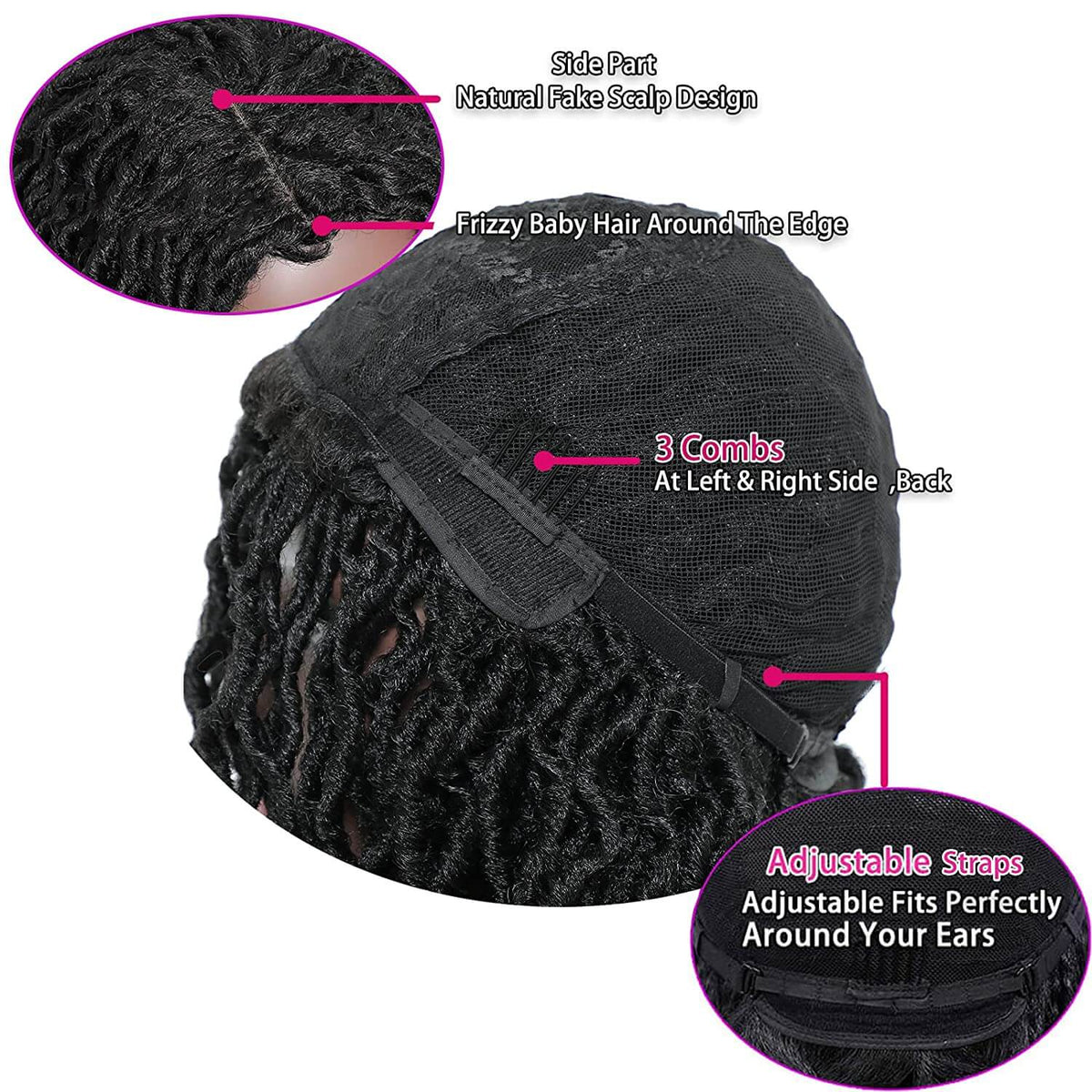 Dreadlocs Short Wigs for Black Women Locs Bob Wig Cap Design Detail