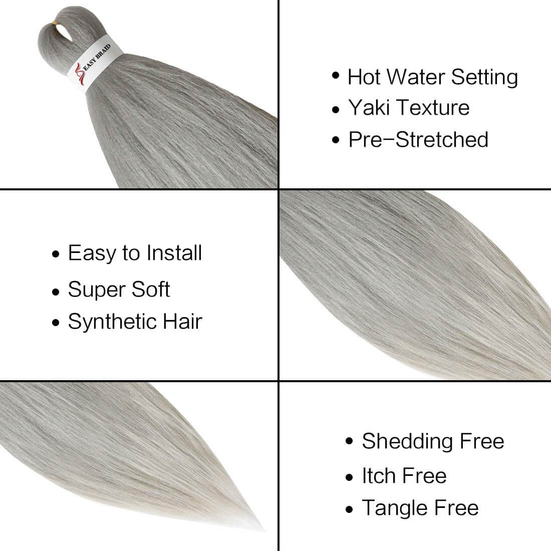 Easy Braids Synthetic Fibers Braiding Hair Silver Description