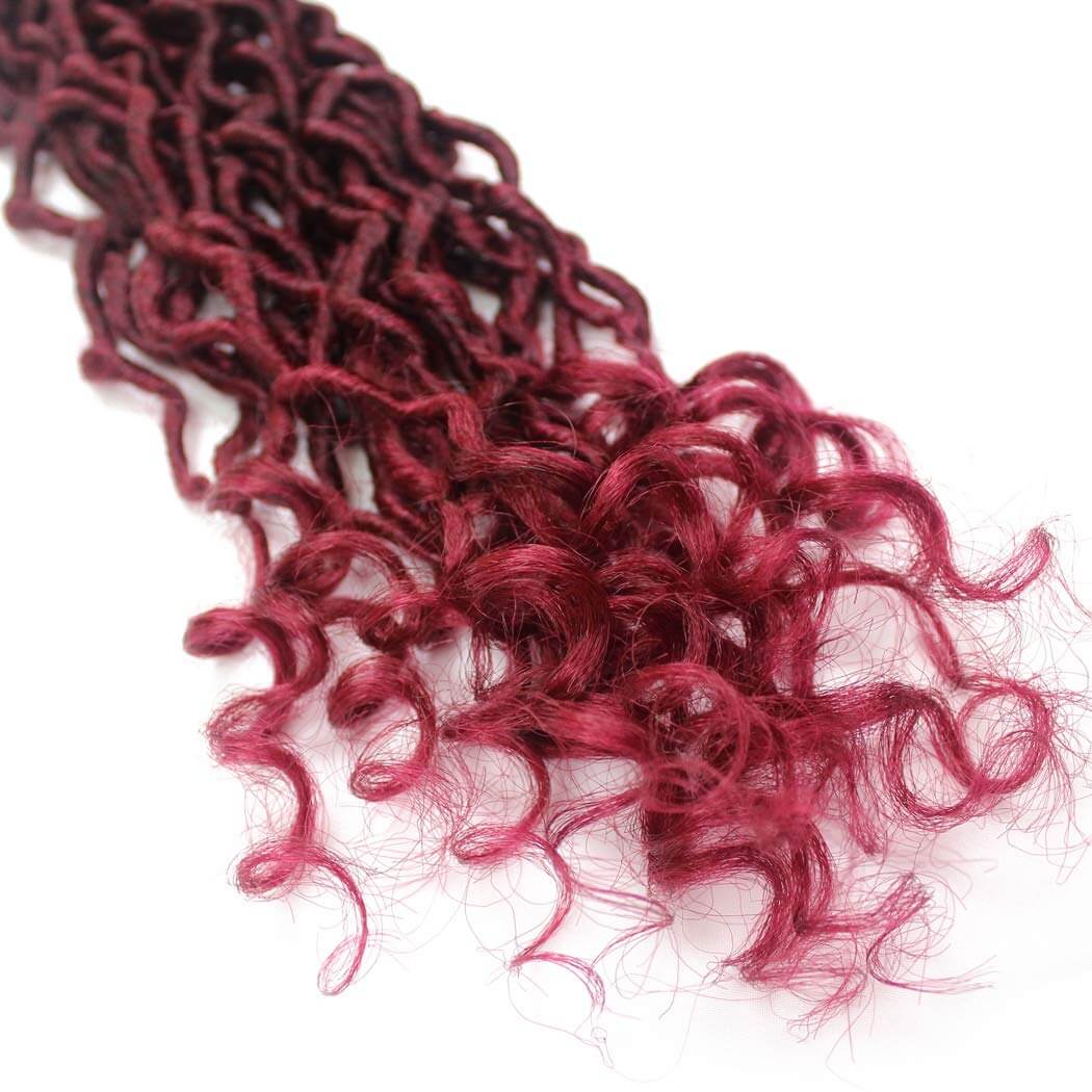 Goddess Faux Locs Crochet Hair Braids Burgandy Red Ends Show