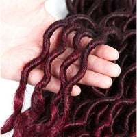 Goddess Faux Locs Crochet Hair Braids Burgandy Red Middle Show