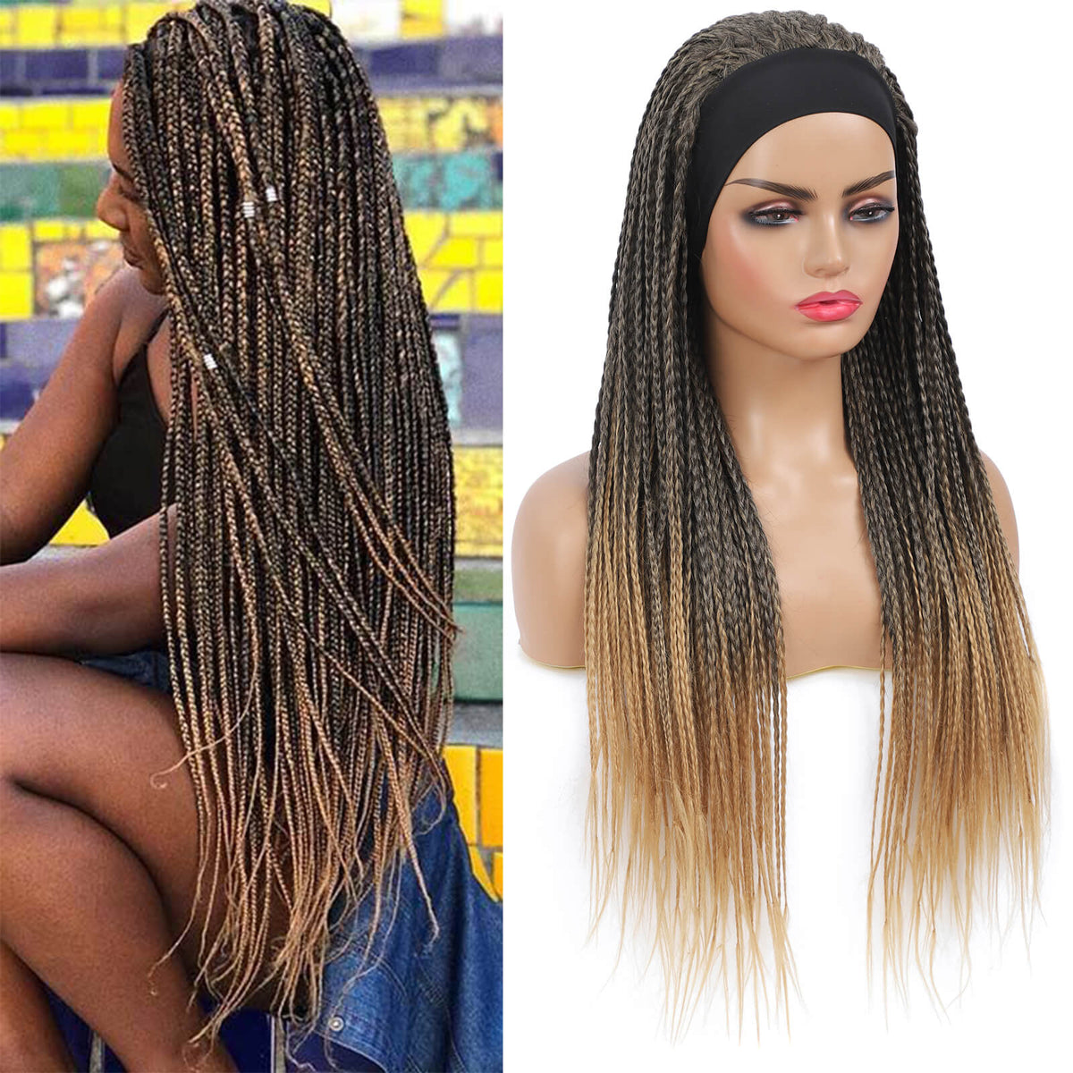 Headband Wigs Box Braided Wigs For Black Women Color Blonde