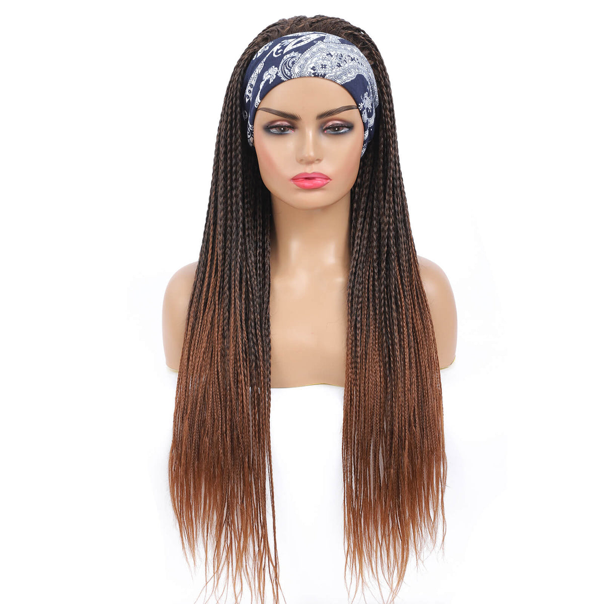 Headband Wigs Box Braided Wigs For Black Women Color Brown Pre Styled