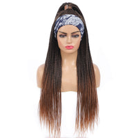 Headband Wigs Box Braided Wigs For Black Women Ponytail Style Color Brown