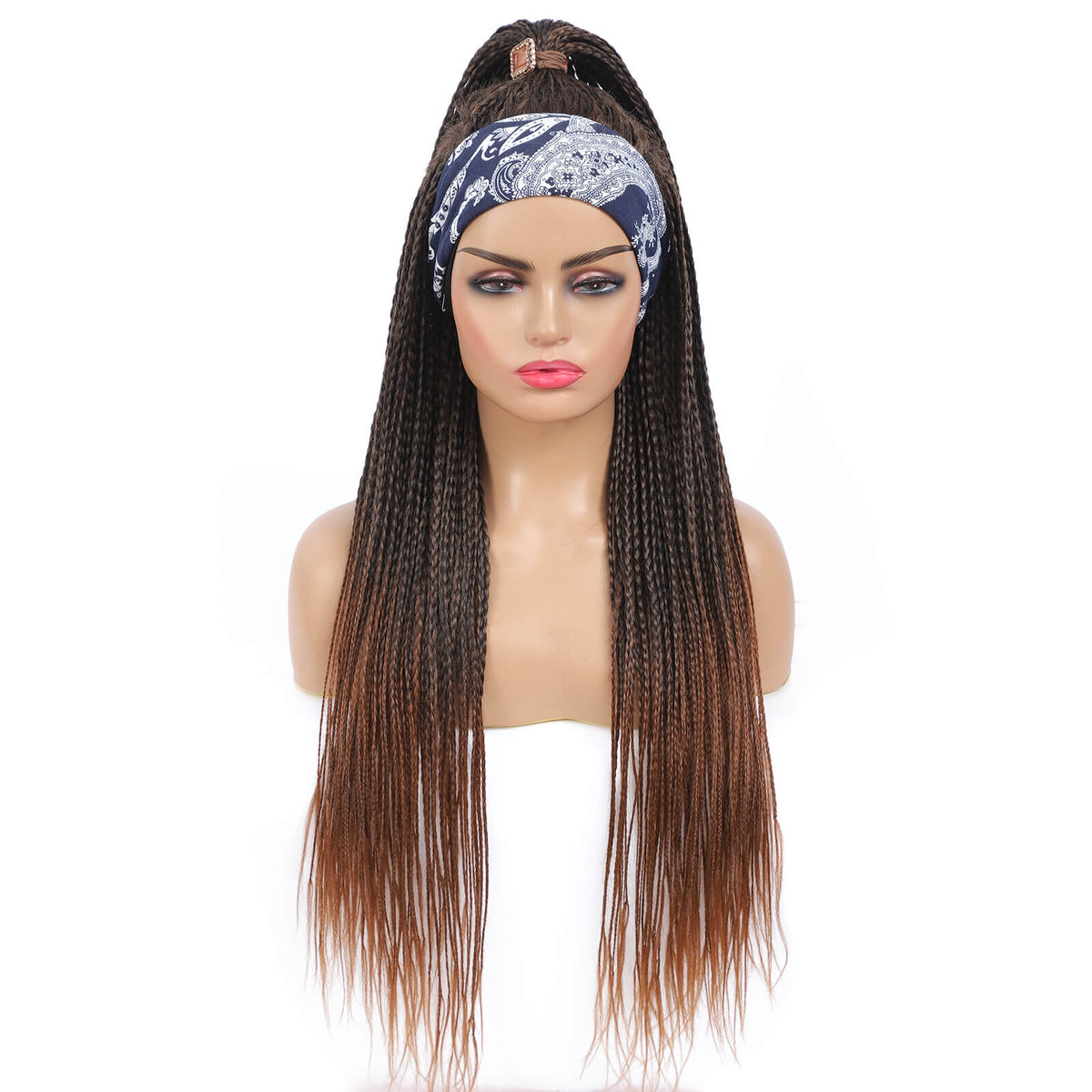 Headband Wigs Box Braided Wigs for Black Women Red Brown Color