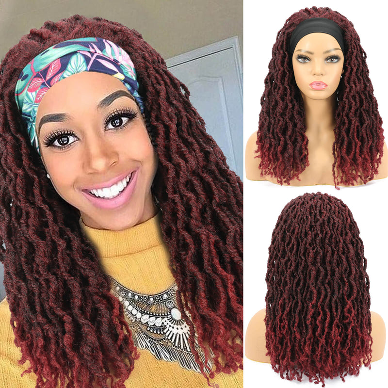 Nu Locs Headband Wigs for Black Women Burgundy Red Color Braided Wigs