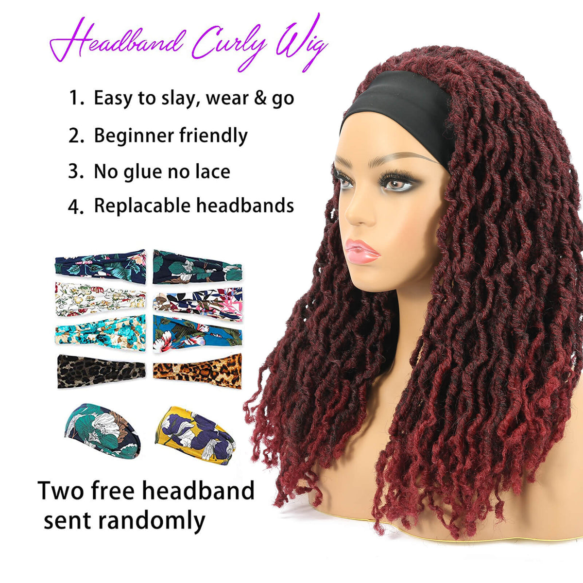 Nu Locs Headband Wigs for Black Women Burgundy Red Color Braided Wigs Features