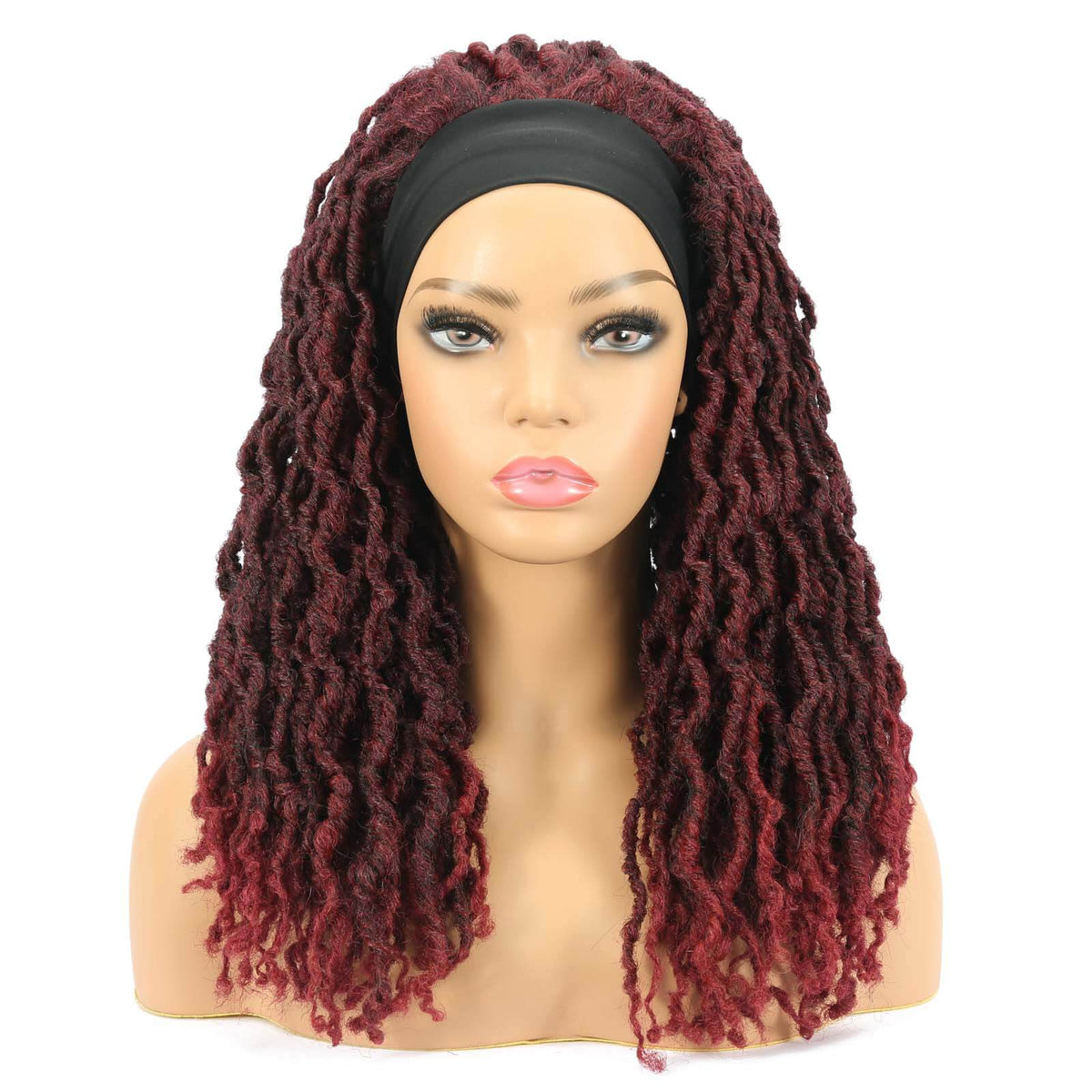 Nu Locs Headband Wigs for Black Women Burgundy Red Color Braided Wigs Front Show