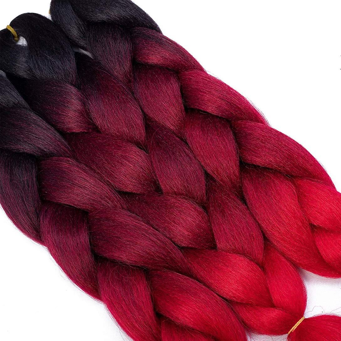 Ombre Braiding Hair Synthetic Jumbo Braids Hair Extensions 3 Tone Color Black/Burgundy/Red