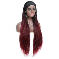 Ombre  Burgundy Box Braided Headband Wigs for  Black Women Micro Braids Long Wig Black Headband