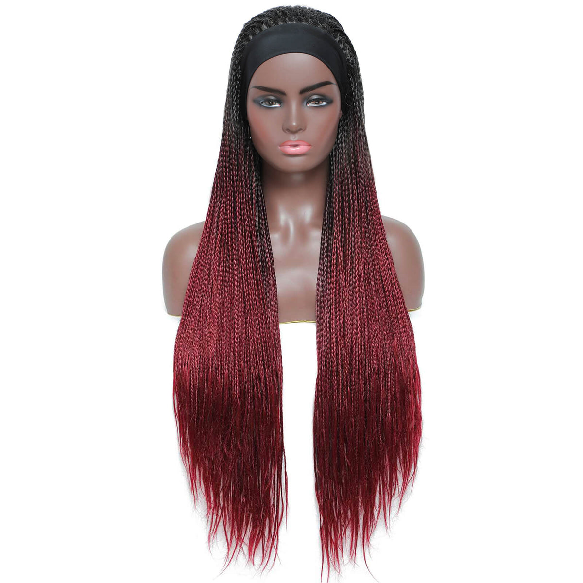Ombre  Burgundy Box Braided Headband Wigs for  Black Women Micro Braids Long Wig Front Show
