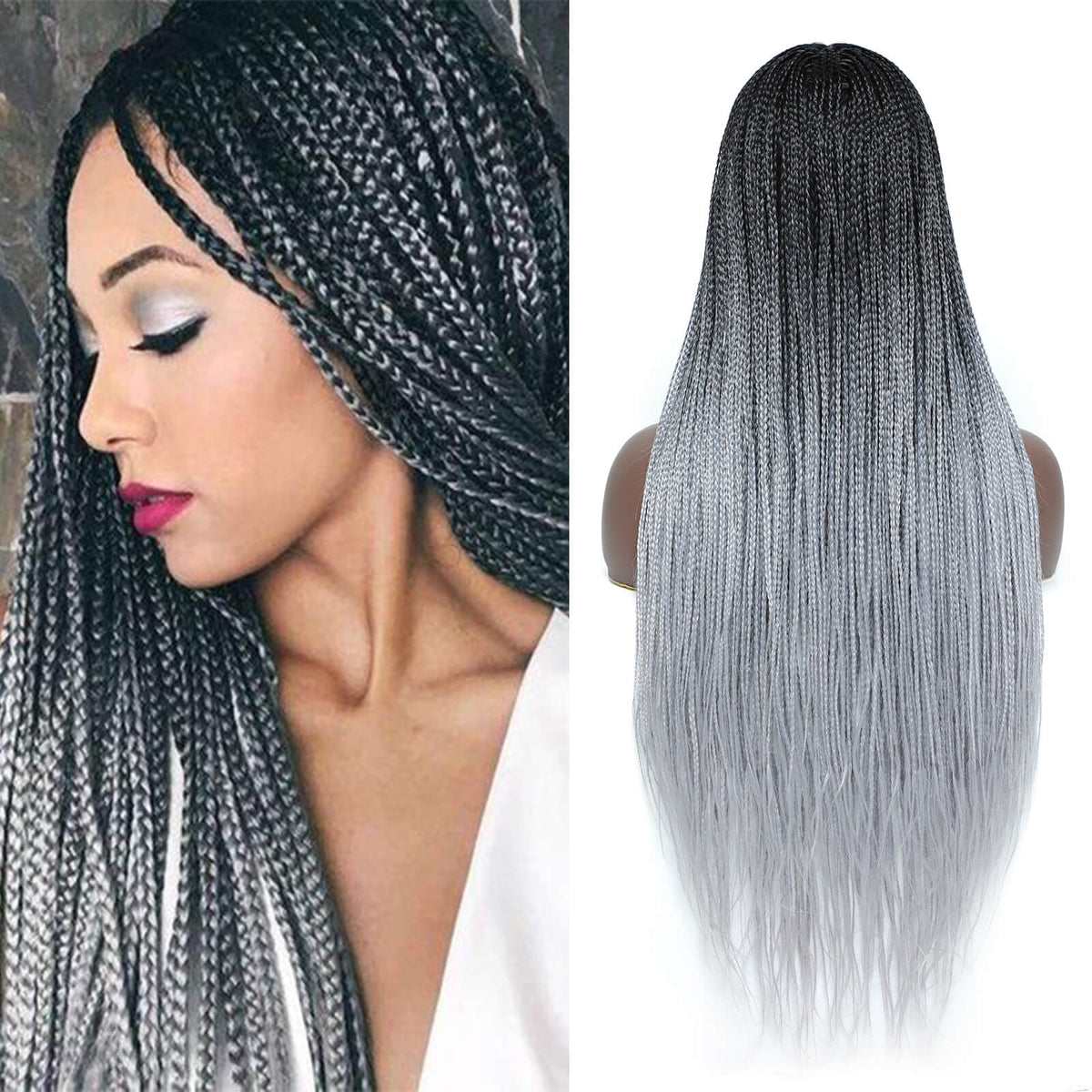 Ombre Silver Box Braided Wigs for  Black Women Micro Braids