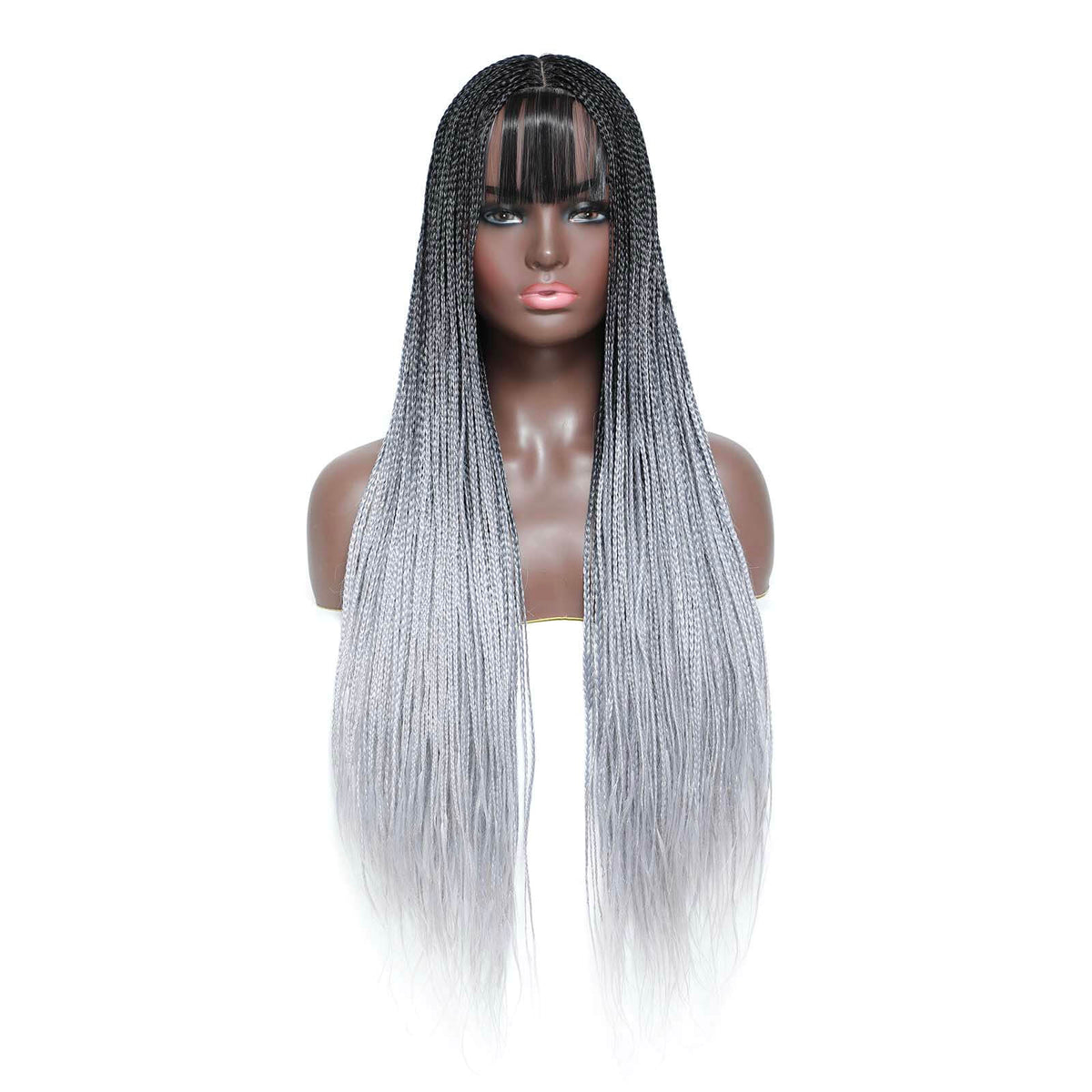 Ombre Silver Box Braided Wigs for  Black Women With Bang