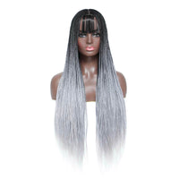 Ombre Silver Box Braided Wigs for  Black Women With Bang