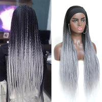 Ombre  Silver Gray Box Braided Headband Wigs for  Black Women Micro Braids Long Wig