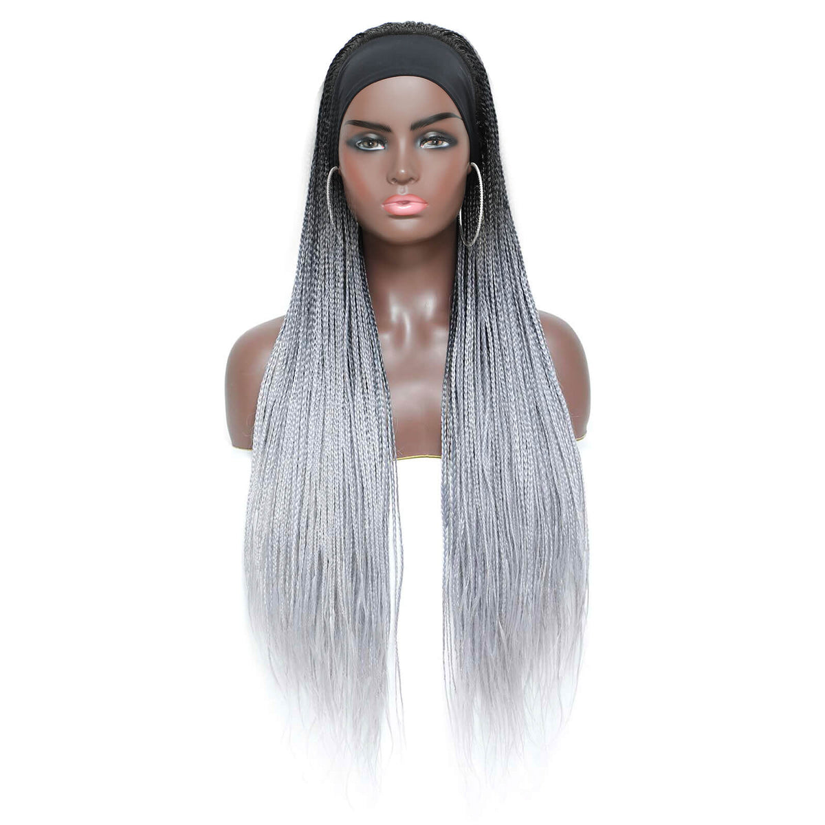 Ombre  Silver Gray Box Braided Headband Wigs for  Black Women Micro Braids Long Wig Front Show