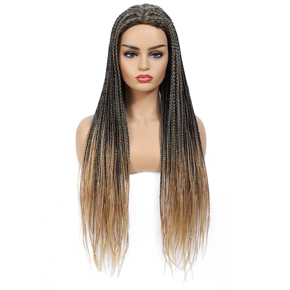Gold Brown Box Braided Wigs for Black Women Long Micro Braids Wig Colo –  ROSEBONY