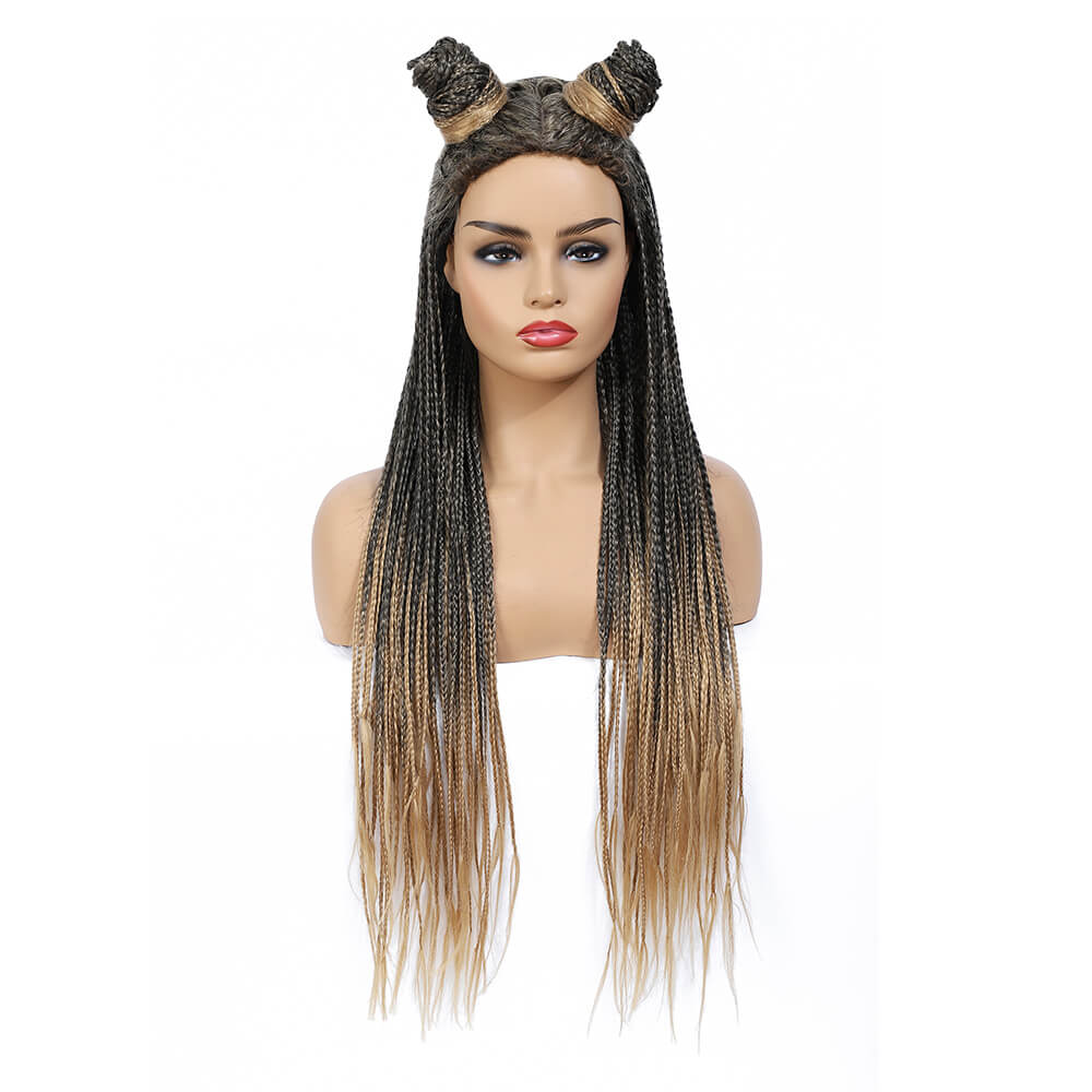 Rosebony Box Braided Wigs for Black Women 24 Inch 1b 27 Brown With Tail