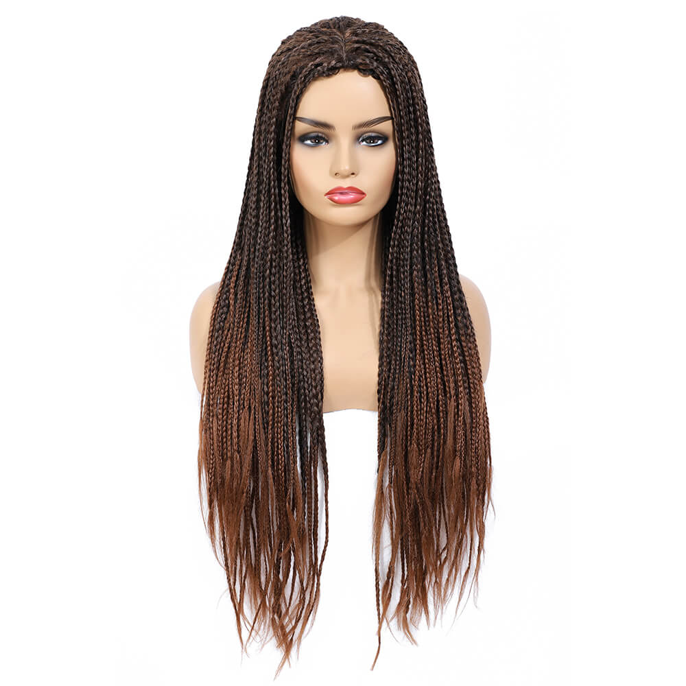 Box Braided Wigs Long Micro Braids Wig Red Brown Color Fake Scalp