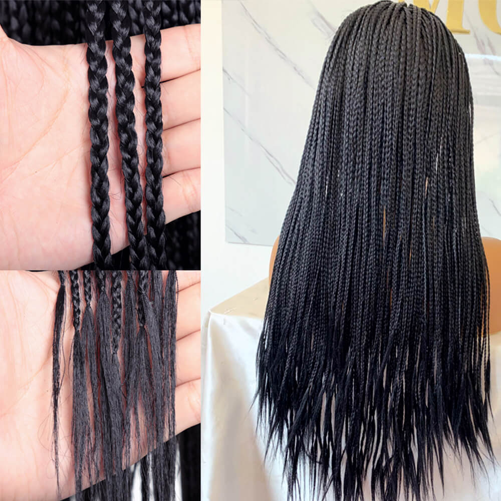 Rosebony Box Braided Wigs for Black Women 24 Inch 1b Black Detail